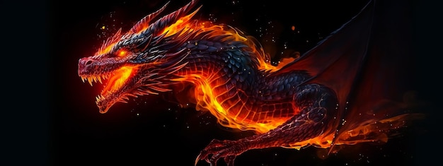 A dragon on fire with flames on the bottom