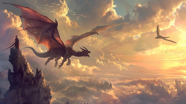 Dragon Flight with beautiful cloud view Generative Ai