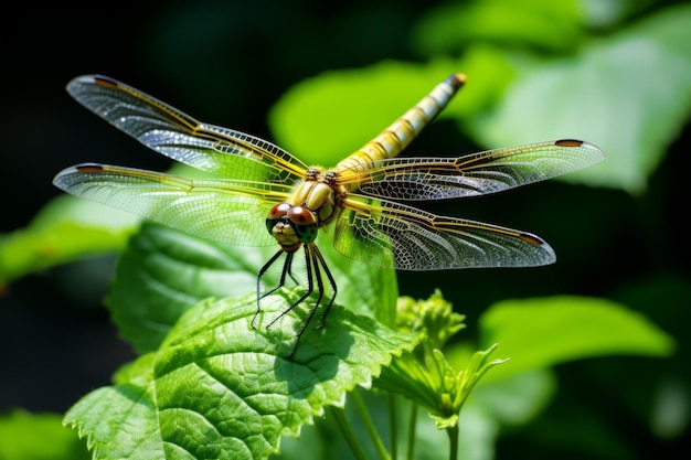 a dragon fly on a leaf