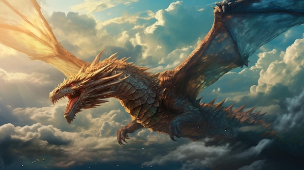 The dragon flying in the sky Dragon Generative Ai