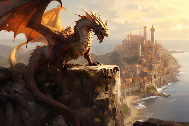 Dragon in front of the castle