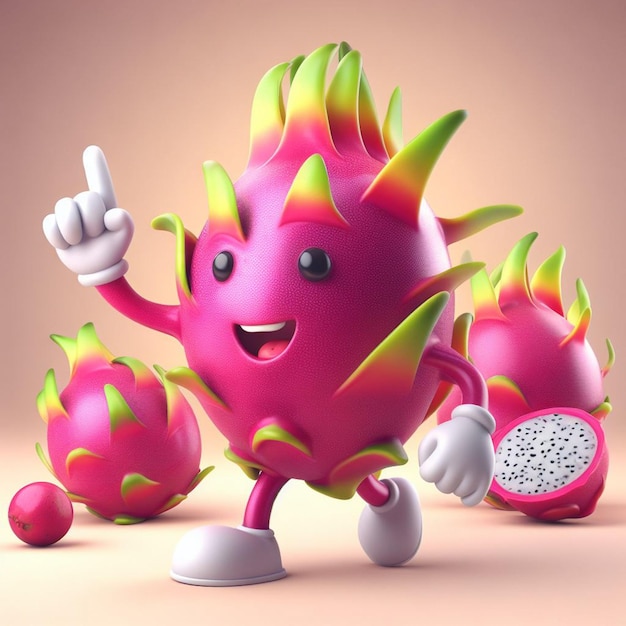 Photo dragon fruit 3d character