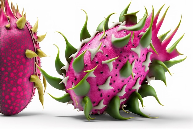 Dragon fruit geïsoleerd met een uitknippad op een witte achtergrond