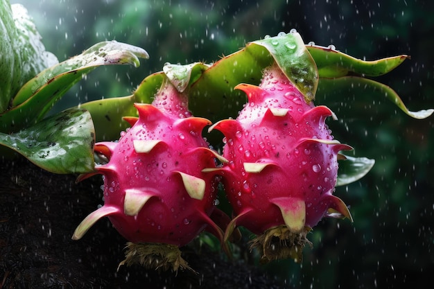 dragon fruit hanging on a tree