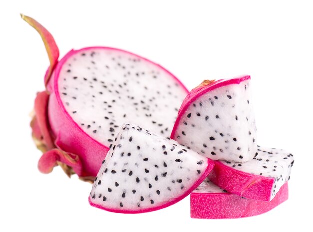 Dragon fruit isolated on white background slice of fresh pitaya fruit with clipping path