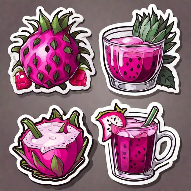 Photo dragon fruit juice sticker with ai