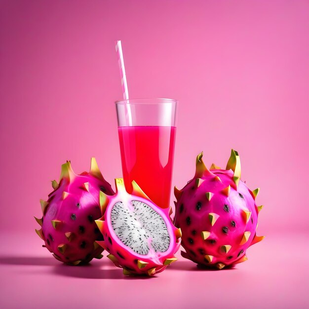 Dragon fruit met een sap glas HD beeld