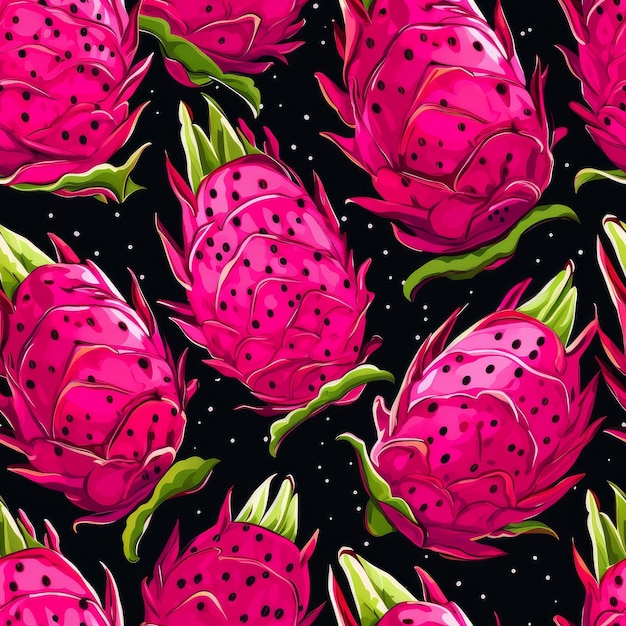 Dragon fruit pink seamless pattern Floral plant Generate Ai