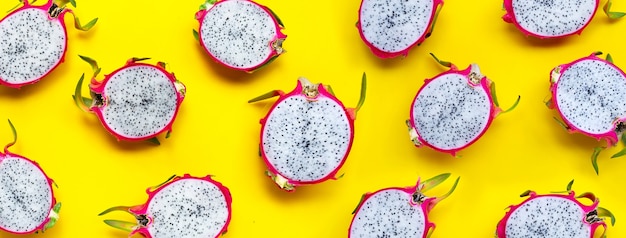 Dragon fruit or pitaya. delicious tropical exotic fruit. top view