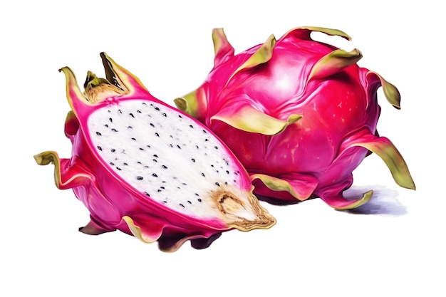 Dragon Fruit Pitaya Fruit Sweet Food on Transparent Background Generative Ai