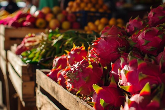 Photo dragon fruit or pitaya for sale in a farmers market