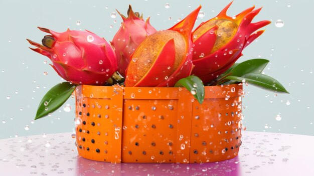 Foto dragon fruit pot een postmoderne fotomontage in bloomcore-stijl