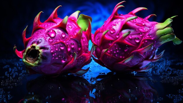 Photo dragon fruit red neon light glowing illustration picture ai generated art