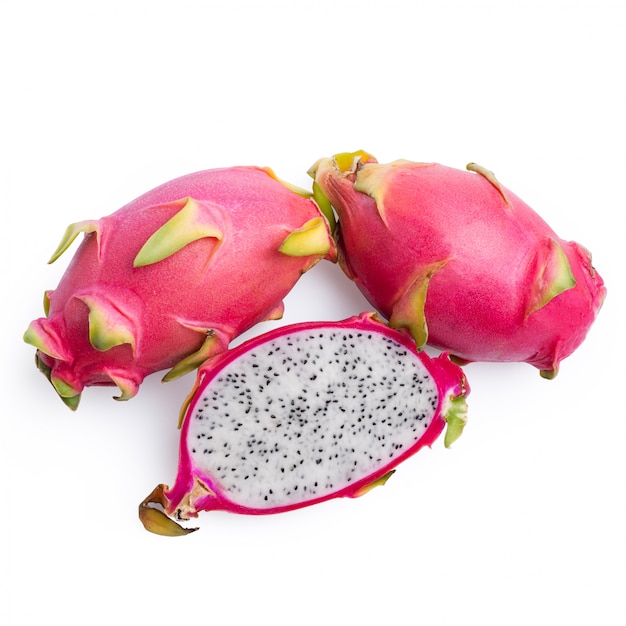 Dragon fruit tropical ,  topview slice pitaya isolated on white with clipping path