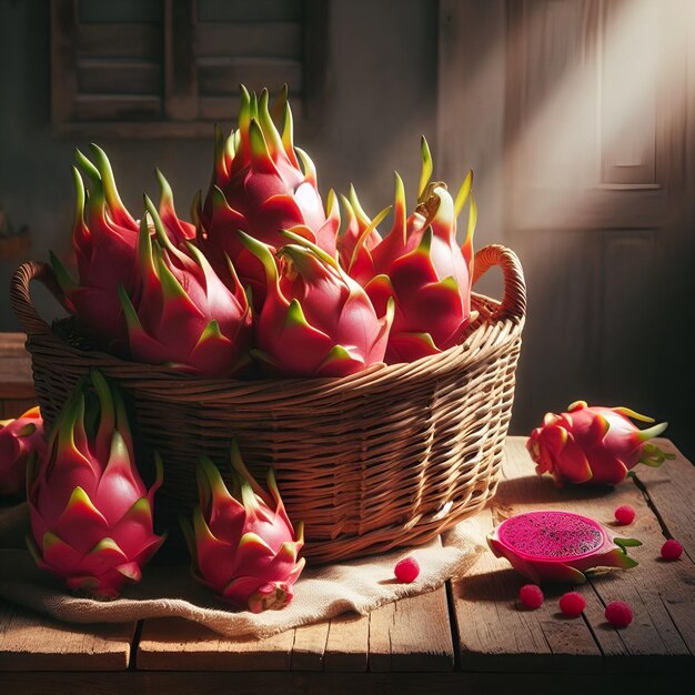 dragon fruit in a wicker basket