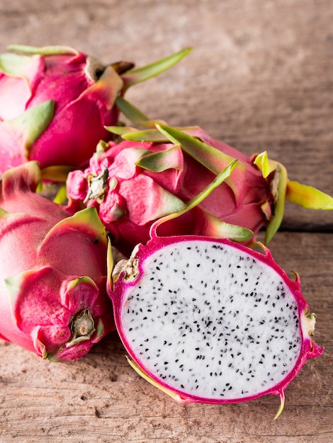 Dragon fruit on wooden background