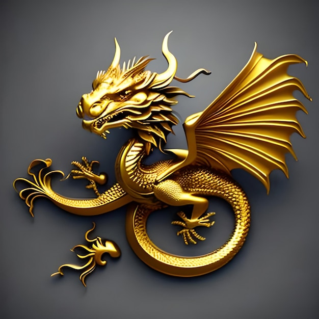 Photo dragon gold carving on the dark background