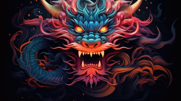 Dragon head on a dark background Vector illustration