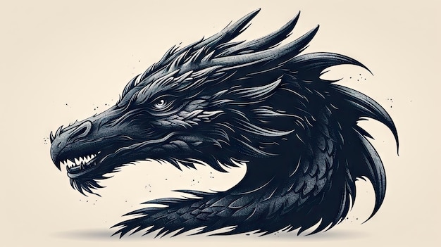 Dragon head in engraving style Hand drawn vector illustration