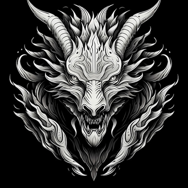 dragon head fire tattoo design illustration