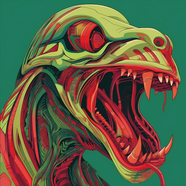 Dragon head on green background illustration of a monster head