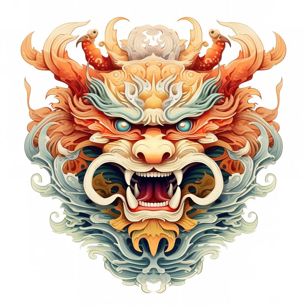 Dragon head illustration isolated on a white background Chinese dragon head AI Generative