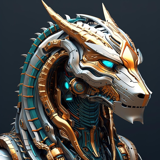 A dragon head that is a futuristic machine of the future world Mythical creatures Illustration Generative AI