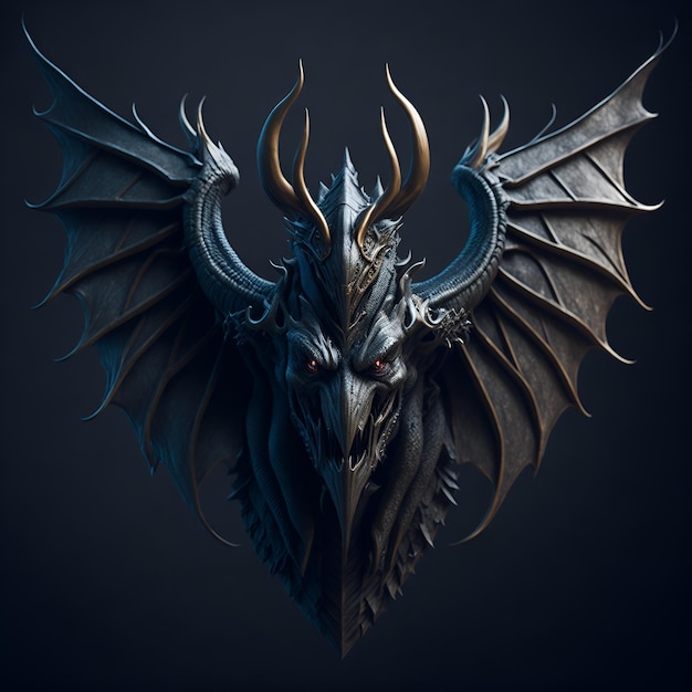 A dragon head with a black background and a black background.