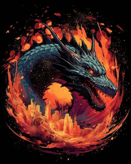 Photo dragon horror illustration print for tshirts