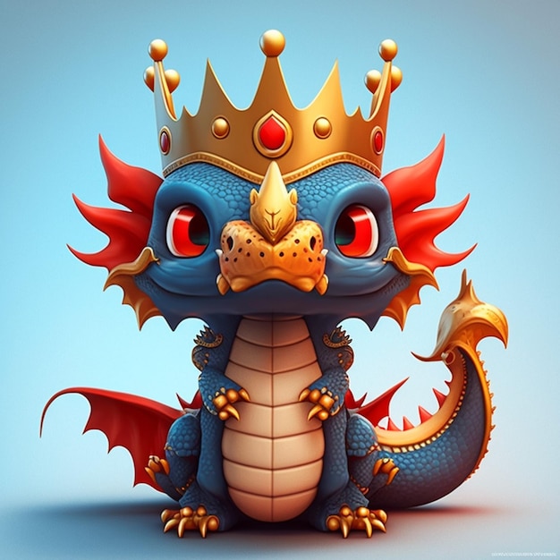 Dragon King Wearing a Crown Vector Illustration