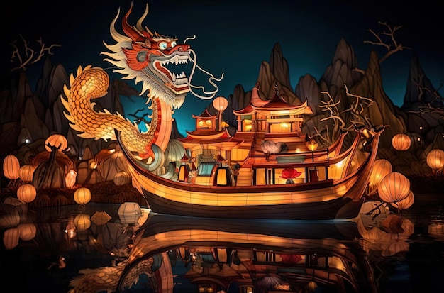 dragon lantern festival with lanterns in front of the stage on the island