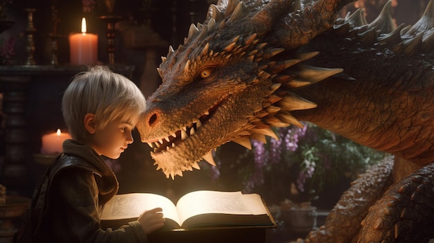 Dragon leyendo un cuentoGenerative AI