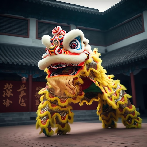 Foto spettacolo di danza del drago o del leone barongsai in celebrazione del nuovo anno lunare cinese festival tradizionale asiatico