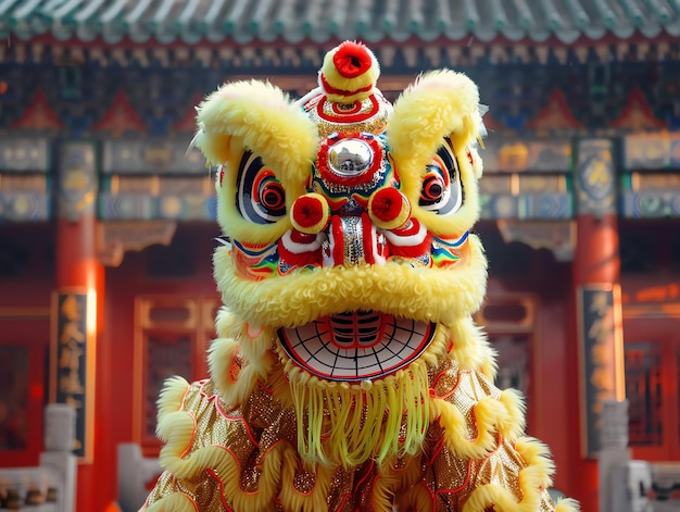 Photo dragon or lion dance show barongsai in celebration chinese lunar new year festival asian traditional