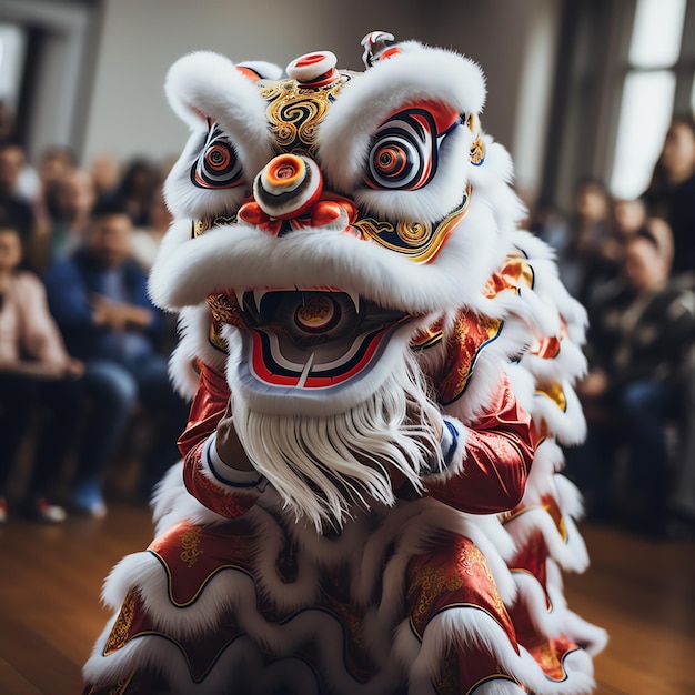 Dragon or lion dance show barongsai in celebration chinese lunar new year festival Asian traditional