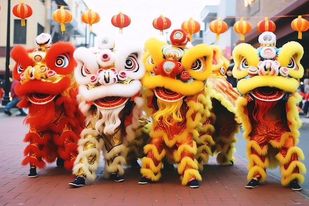 드래곤 또는 사자 춤 쇼 축제에서 barongsai 중국 달 새해 축제 아시아 전통