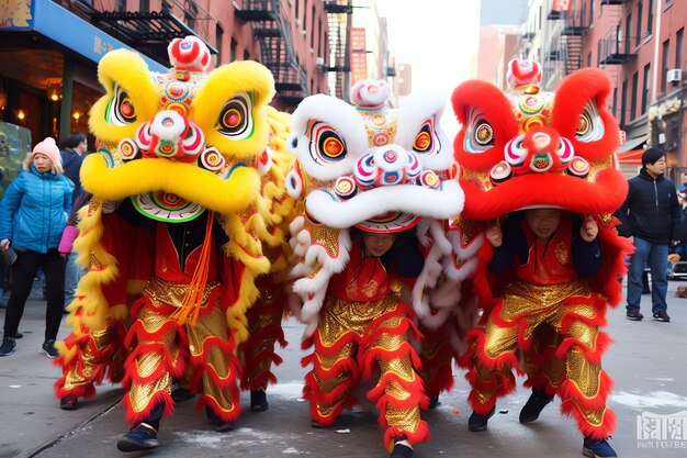 드래곤 또는 사자 춤 쇼 축제에서 barongsai 중국 달 새해 축제 아시아 전통