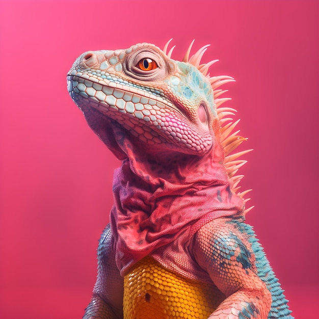 dragon lizard iguana on pink background