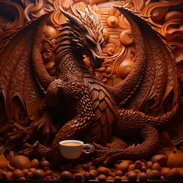 A dragon made of coffee beans beautiful image ai generated art