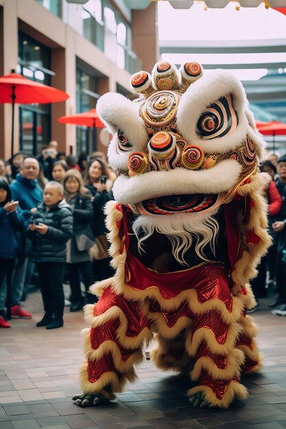 写真 ドラゴンやライオンのダンスショー バロンサイの祝祭 中国の新月の新年祭 アジアの伝統