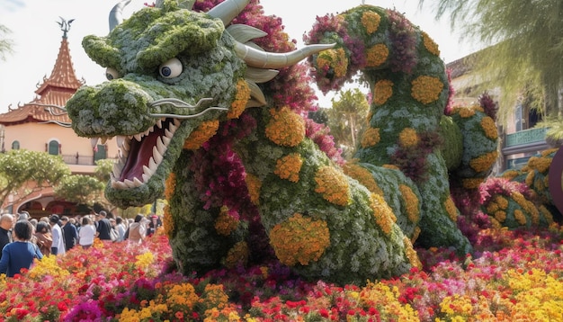 Парад драконов празднует китайскую культуру с красочными костюмами и украшениями, созданными искусственным интеллектом