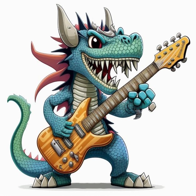 Dragon Playing a Guitar Vector Illustration