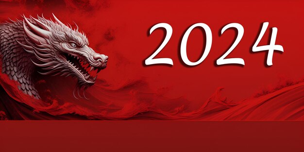 Dragon on a red background Chinese New Year background copy space