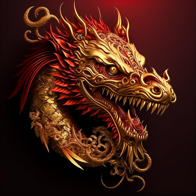 Dragon red and wink gold color AI Generated