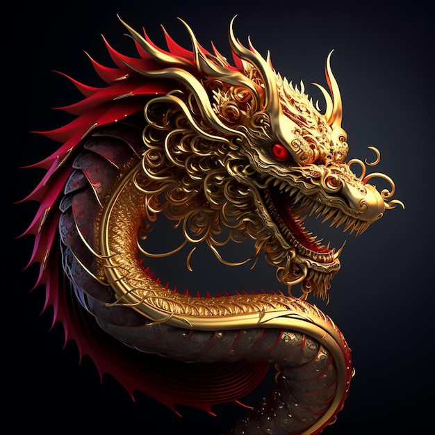 Dragon red and wink gold color AI Generated