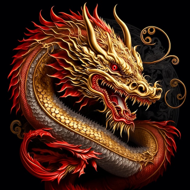 Dragon red and wink gold color AI Generated