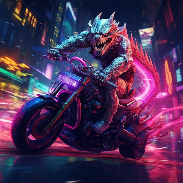 A dragon riding a motorcycle