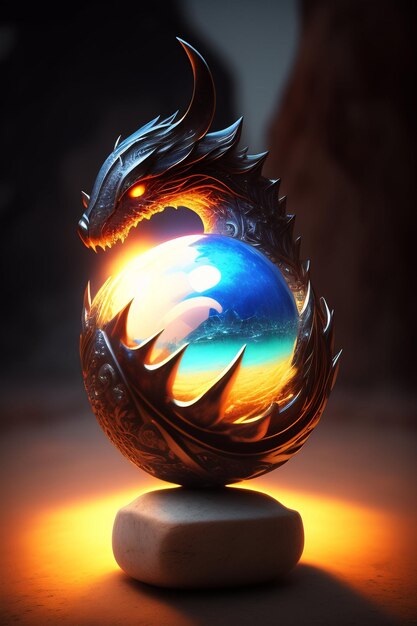 Photo dragon sculpture with bight light