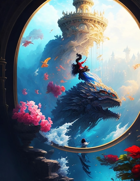 A dragon in the sea with fish and fish realm of artistic imagination a masterpi generator