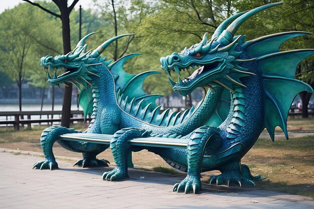 Photo dragon shaped park bench providing resting spot